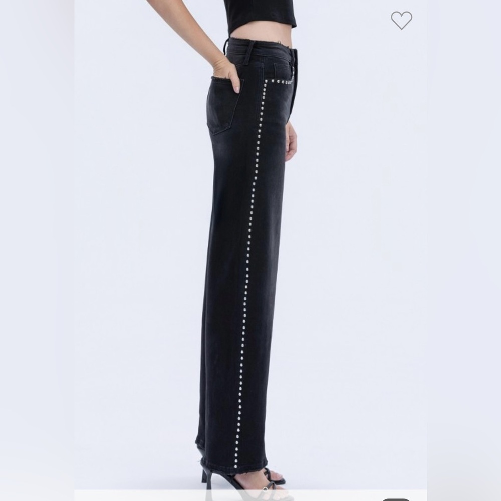 High-Rise Black Wide-Leg Jeans with Side Stud Detail